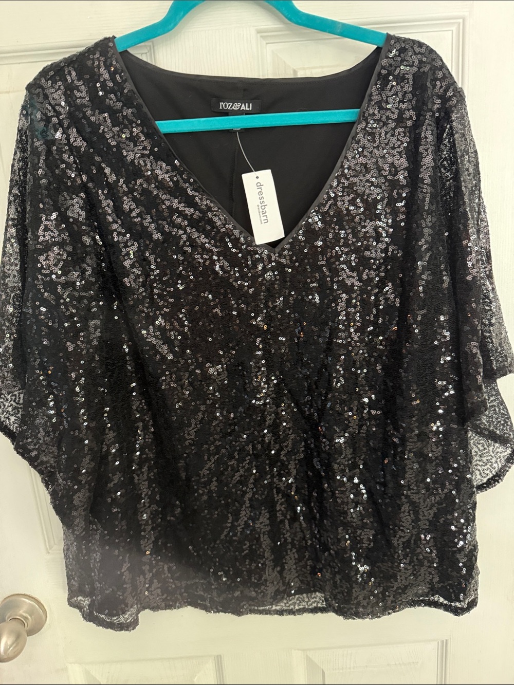 Roz & Ali Black Sequin V-Neck Blouse